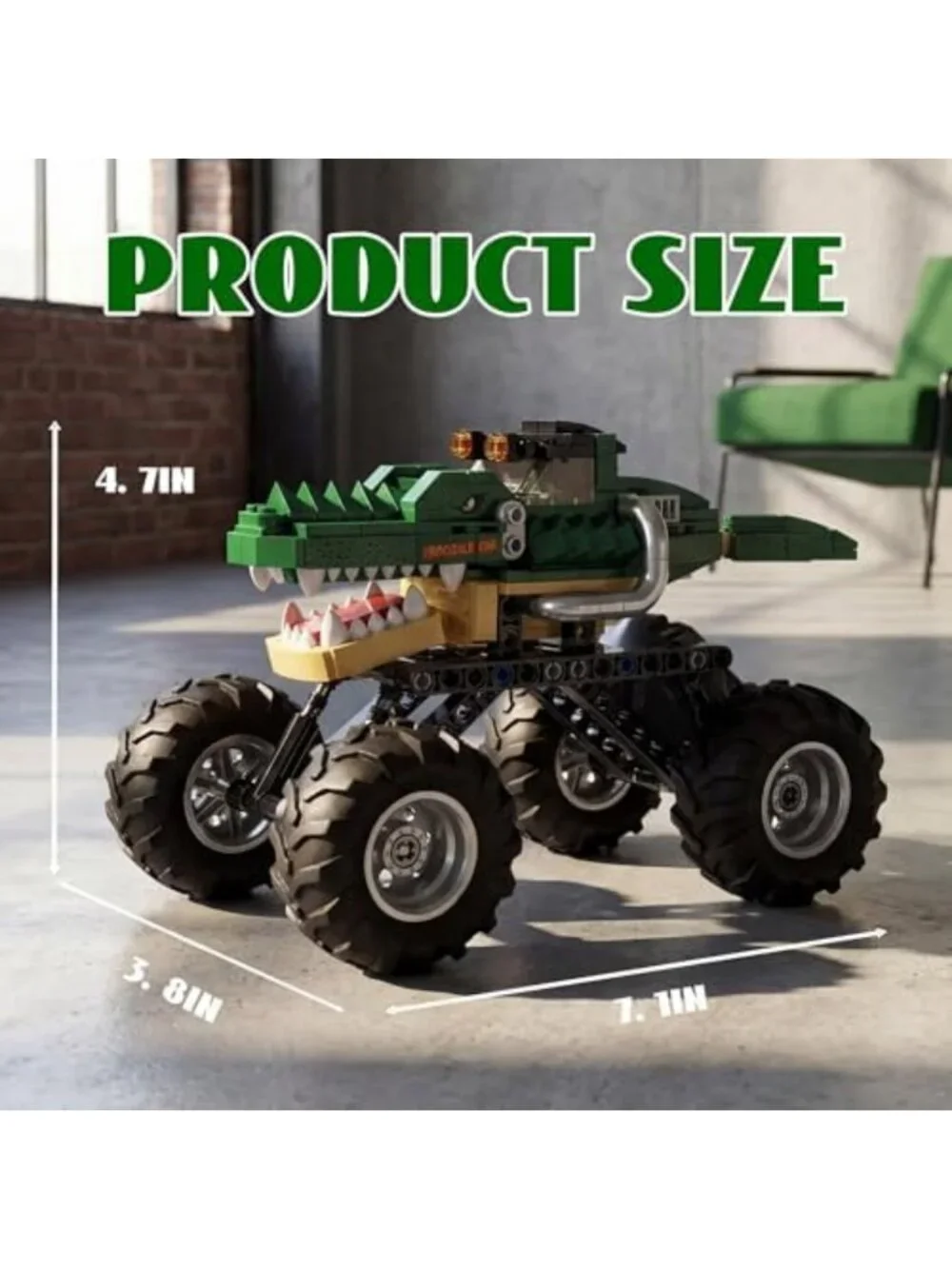 Monster Crocodile Truck Toy for Kids - Fun Building Set for Boys & Girls, Green